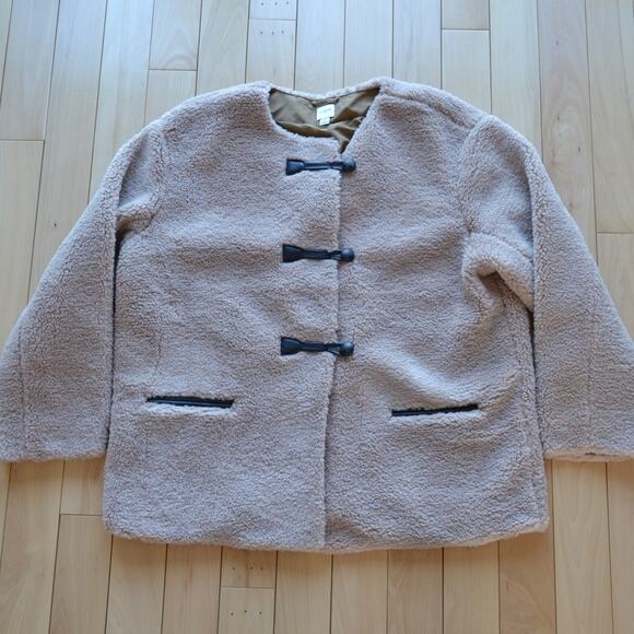 NWOT J Crew Sherpa Deep Pile Teddy Jacket Coat Size XL Tan - Picture 1 of 5